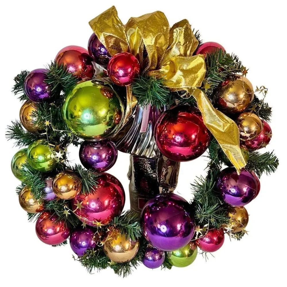 19” Vibrant Christmas Ball Wreath w Greenery and Bow